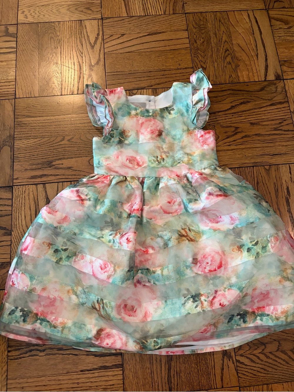 Pastourelle by Pippa & Julie Pink Rose Floral Organza Party Dress - Green & Pink